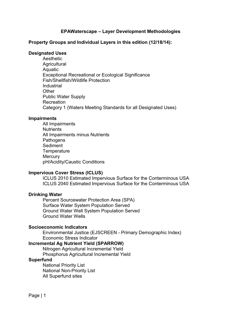 Epawaterscape Layer Development Methodologies