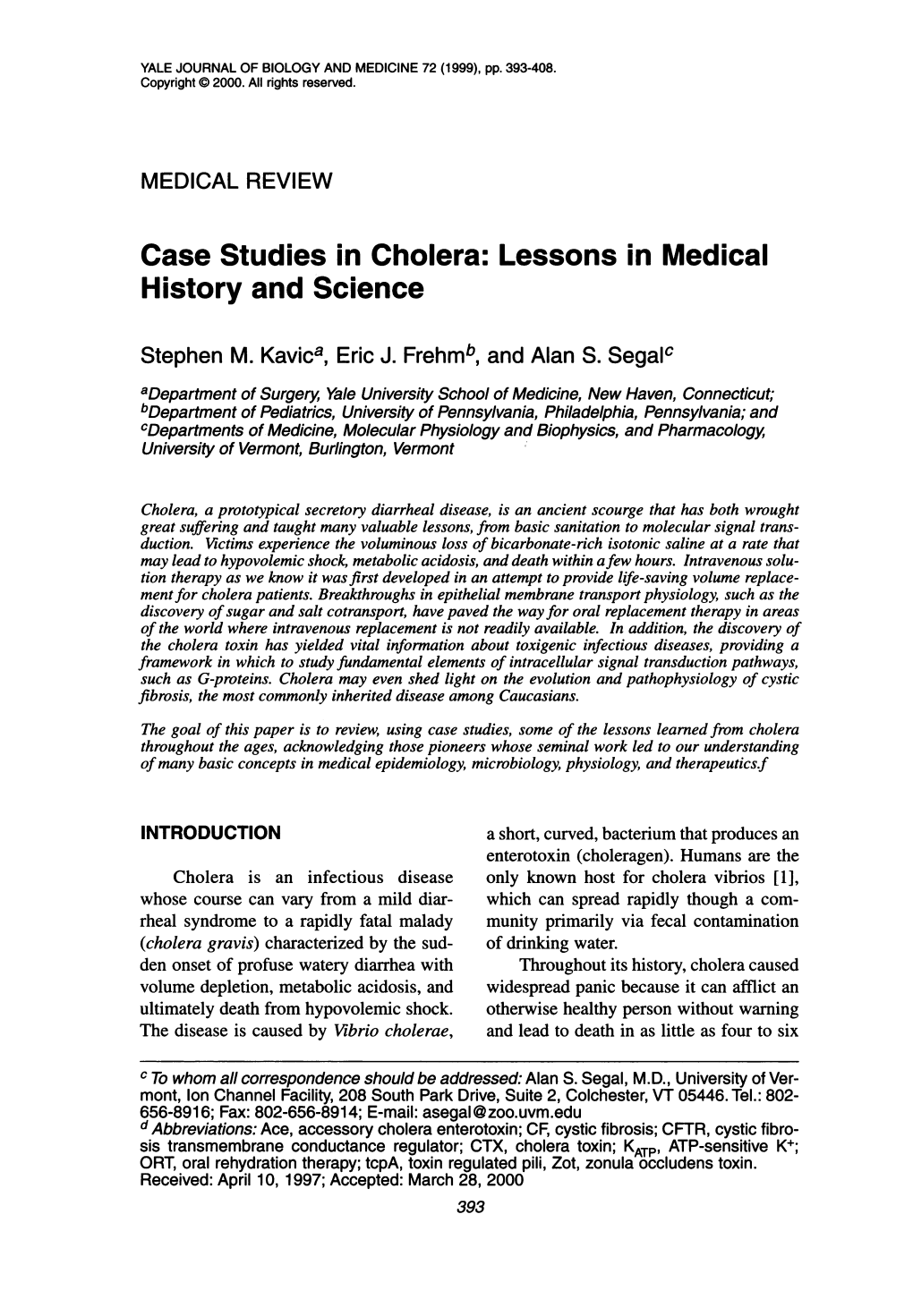 Case Studies in Cholera: Lessons in Medical History and Science