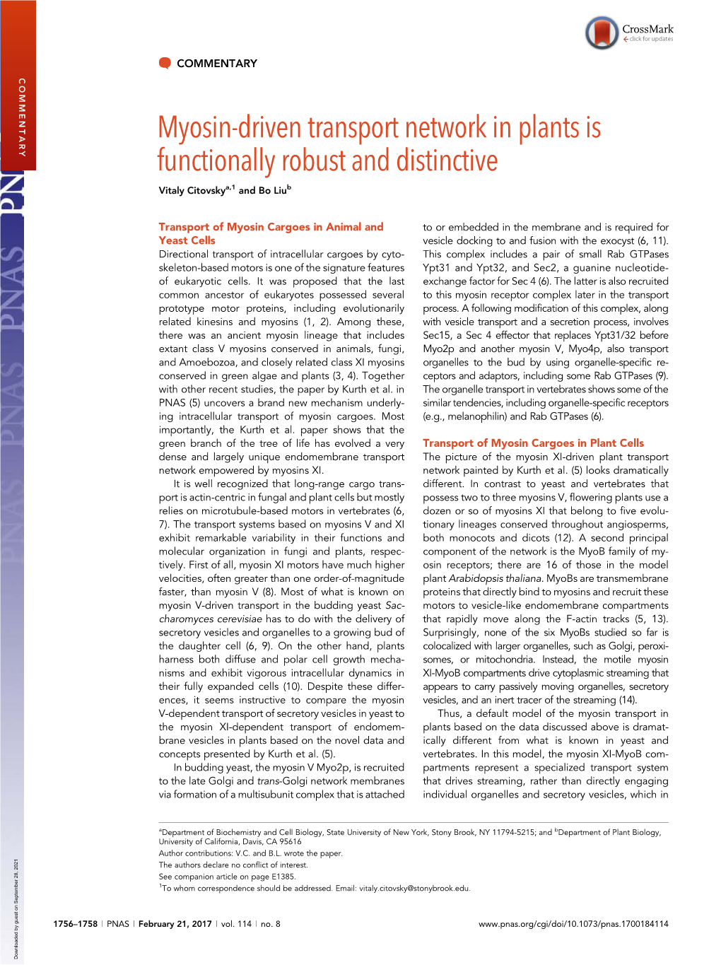 Myosin-Driven Transport Network in Plants Is Functionally Robust and Distinctive