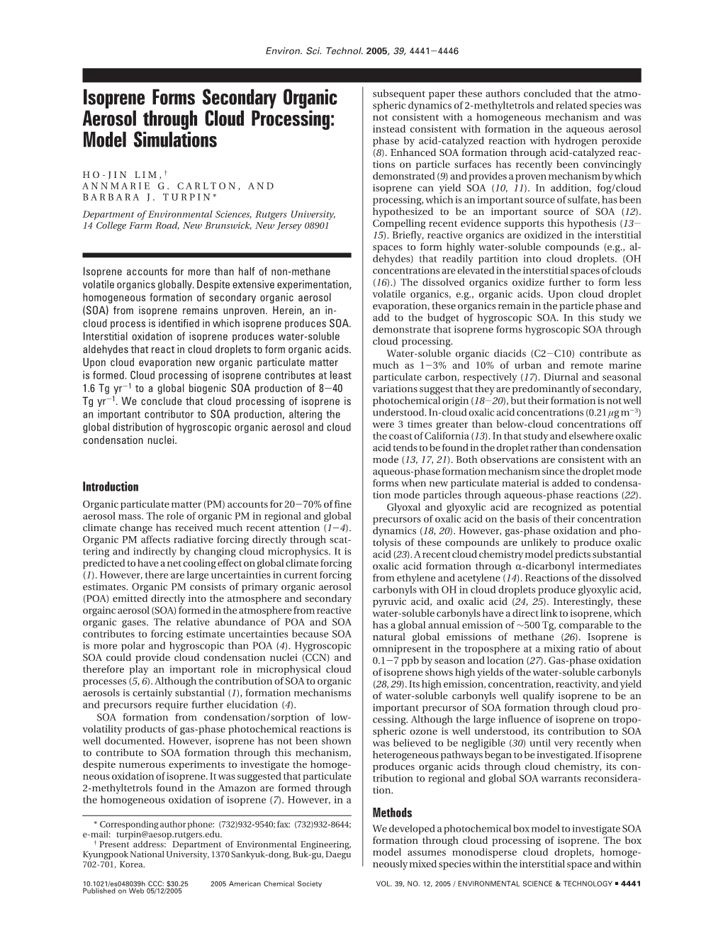 Isoprene Forms Secondary Organic Aerosol Through Cloud Processing