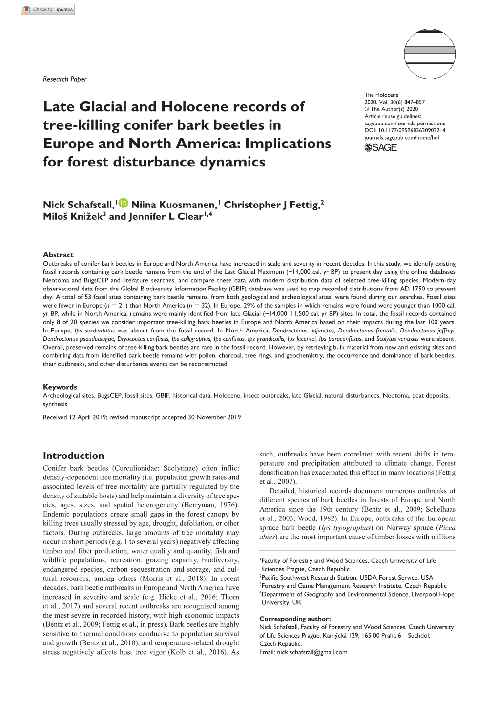 Late Glacial and Holocene Records of Tree-Killing