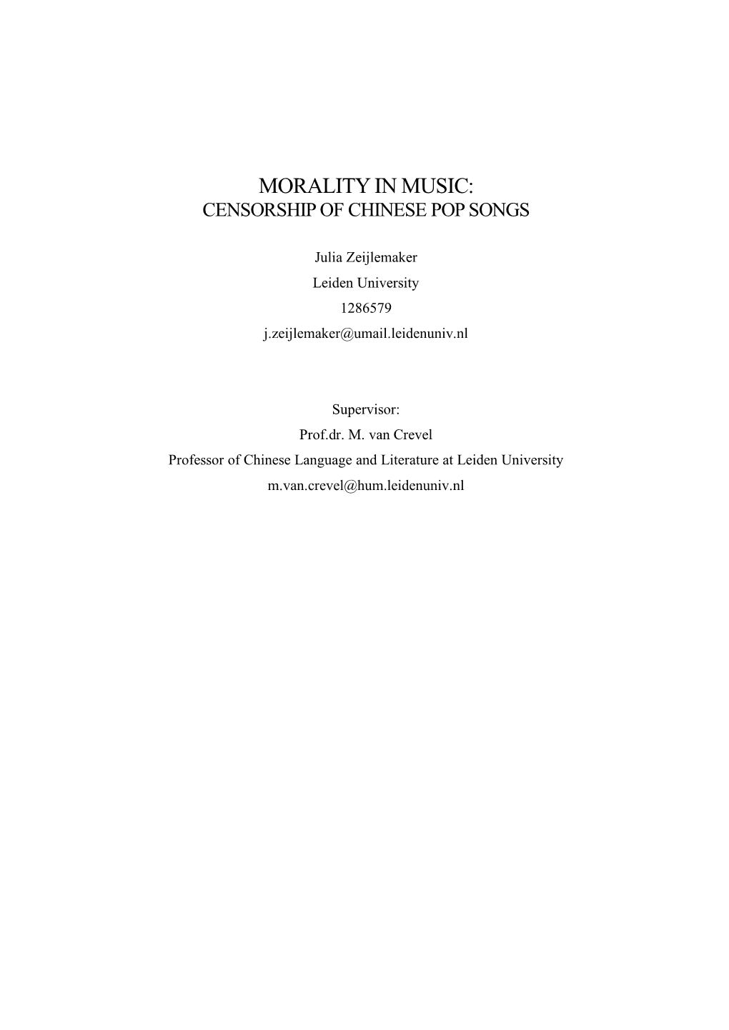 Morality in Music: Censorship of Chinese Pop Songs