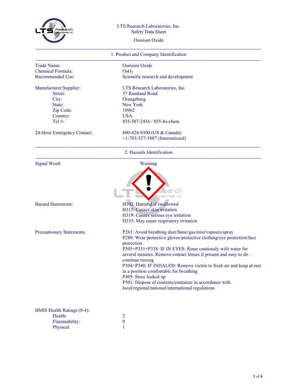 Material Safety Data Sheet