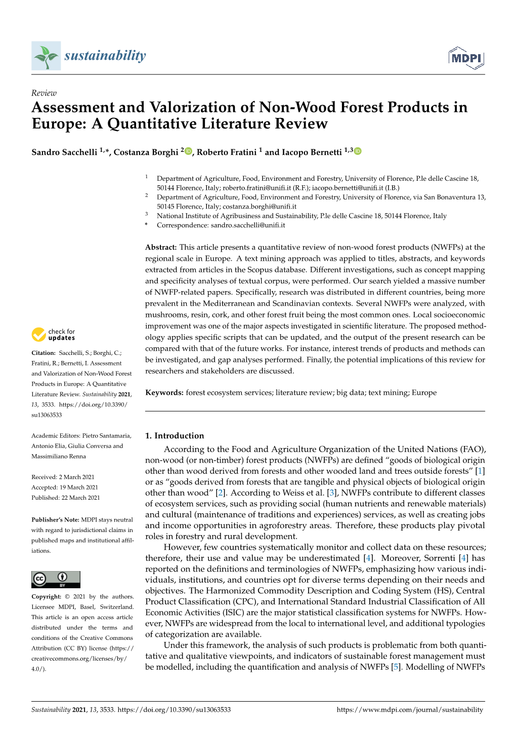 Assessment and Valorization of Non-Wood Forest Products in Europe: a Quantitative Literature Review