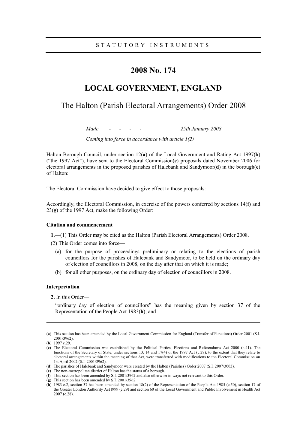 (Parish Electoral Arrangements) Order 2008
