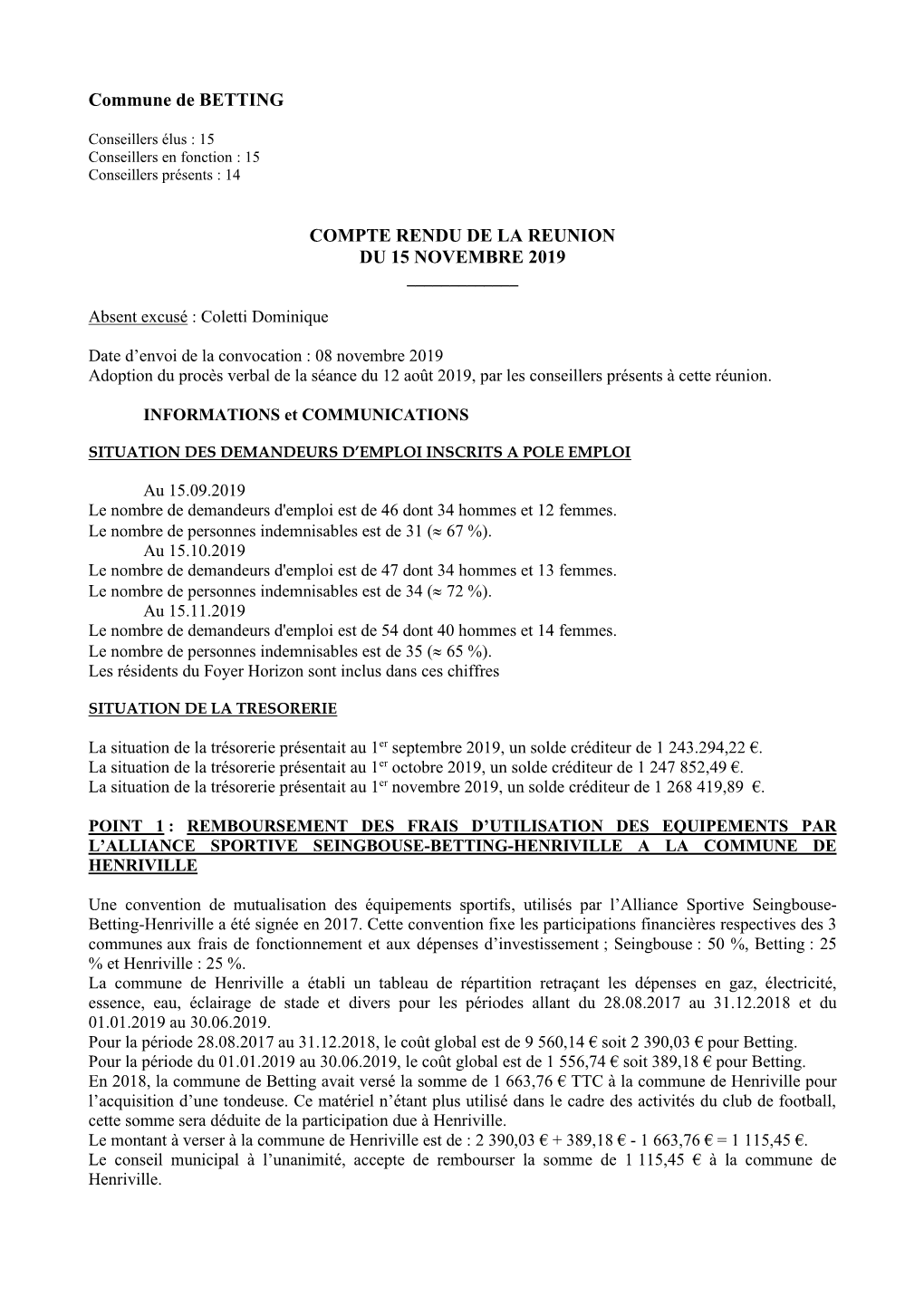 Conseil Municipal Du 15-11-2019