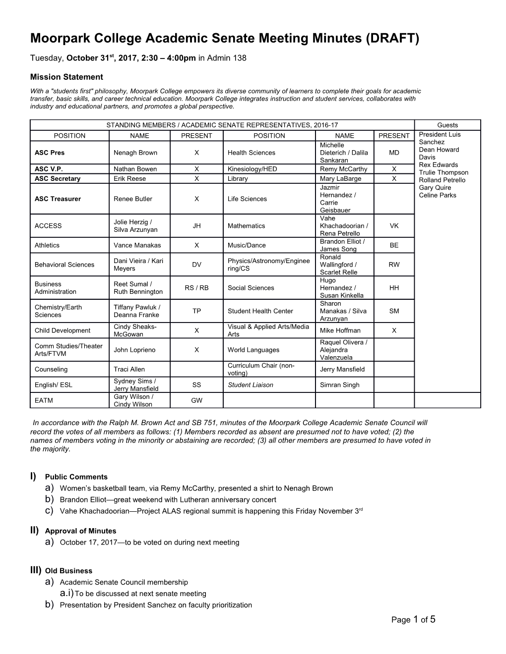 Moorpark College Academic Senate Meeting Minutes (DRAFT) s2