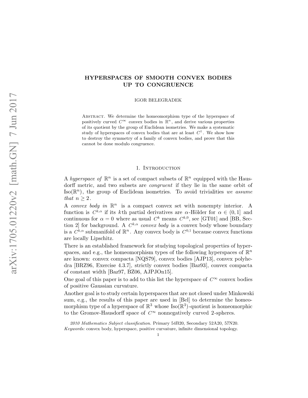 Hyperspaces of Smooth Convex Bodies up to Congruence 3