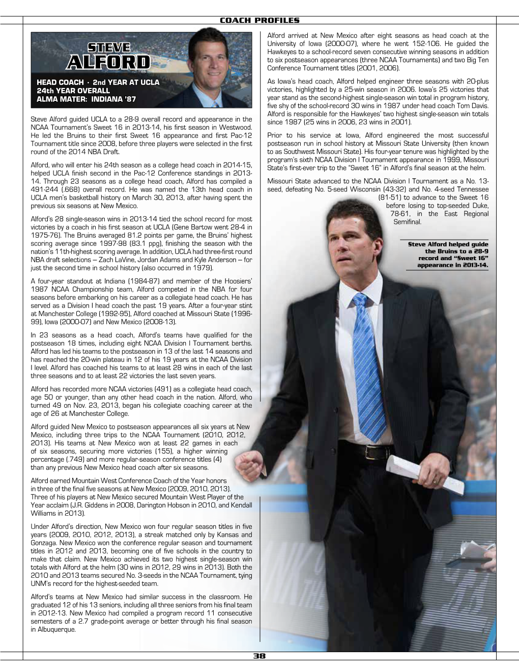 Steve Alford Guided UCLA to a 28-9 Overall Record and Appearance in the Since 1987 (25 Wins in 2006, 23 Wins in 2001)