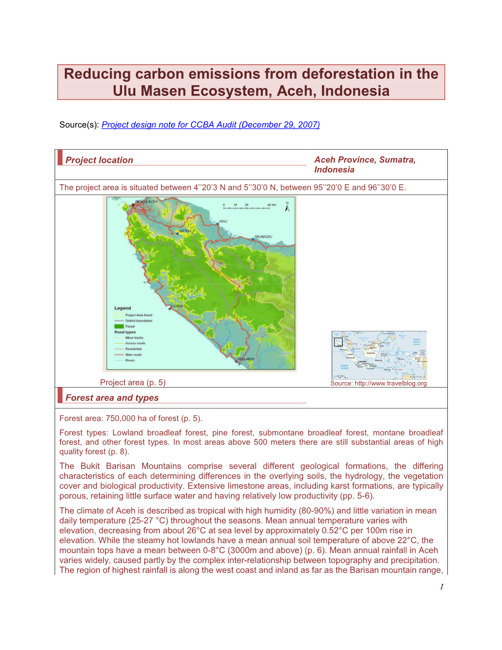 Reducing Carbon Emissions from Deforestation in the Ulu Masen Ecosystem, Aceh, Indonesia