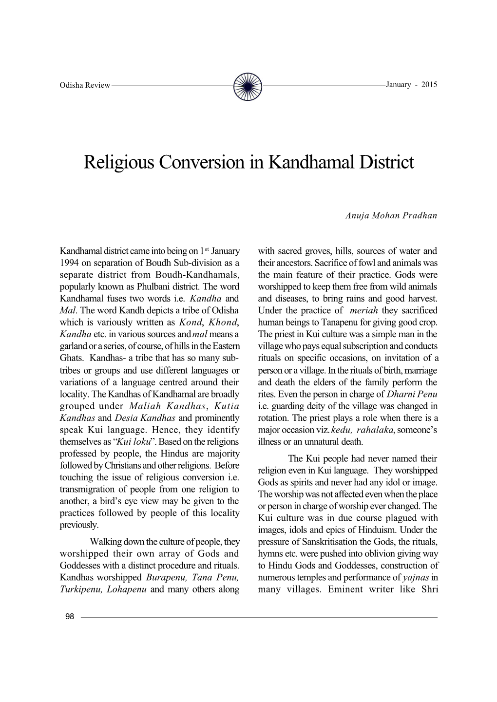 Religious Conversion in Kandhamal District