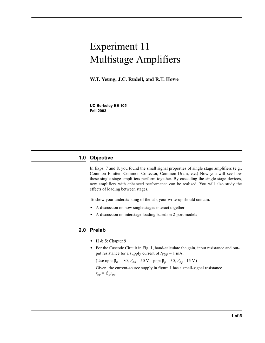 Experiment 11 Multistage Amplifiers