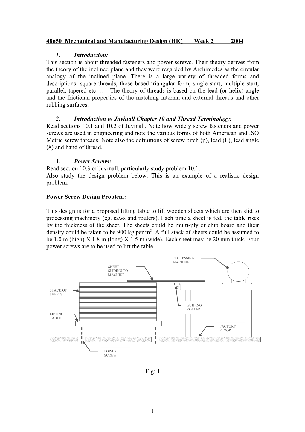 48650 Mechanical and Manufacturing Design (HK) Week 2 2004