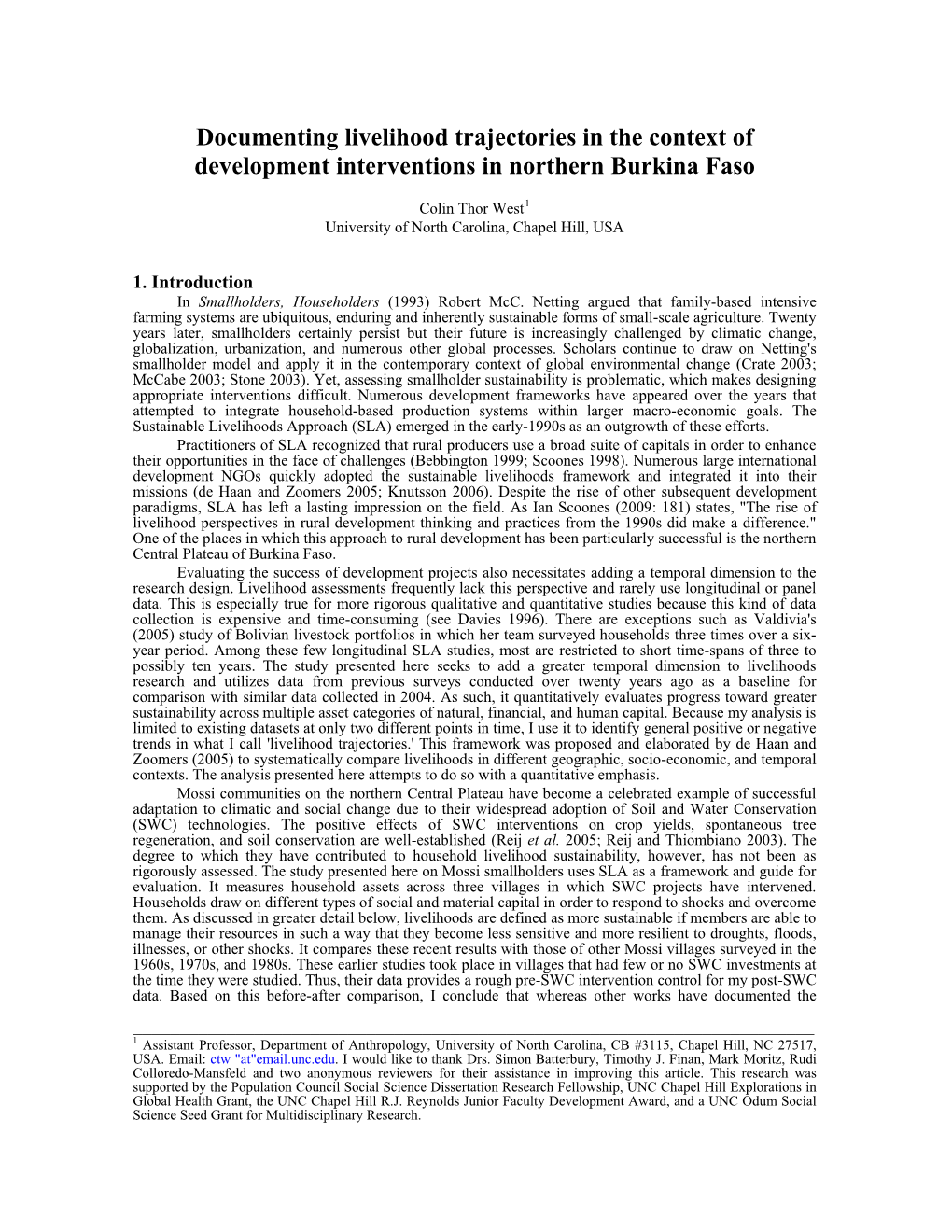 Documenting Livelihood Trajectories in the Context of Development Interventions in Northern Burkina Faso