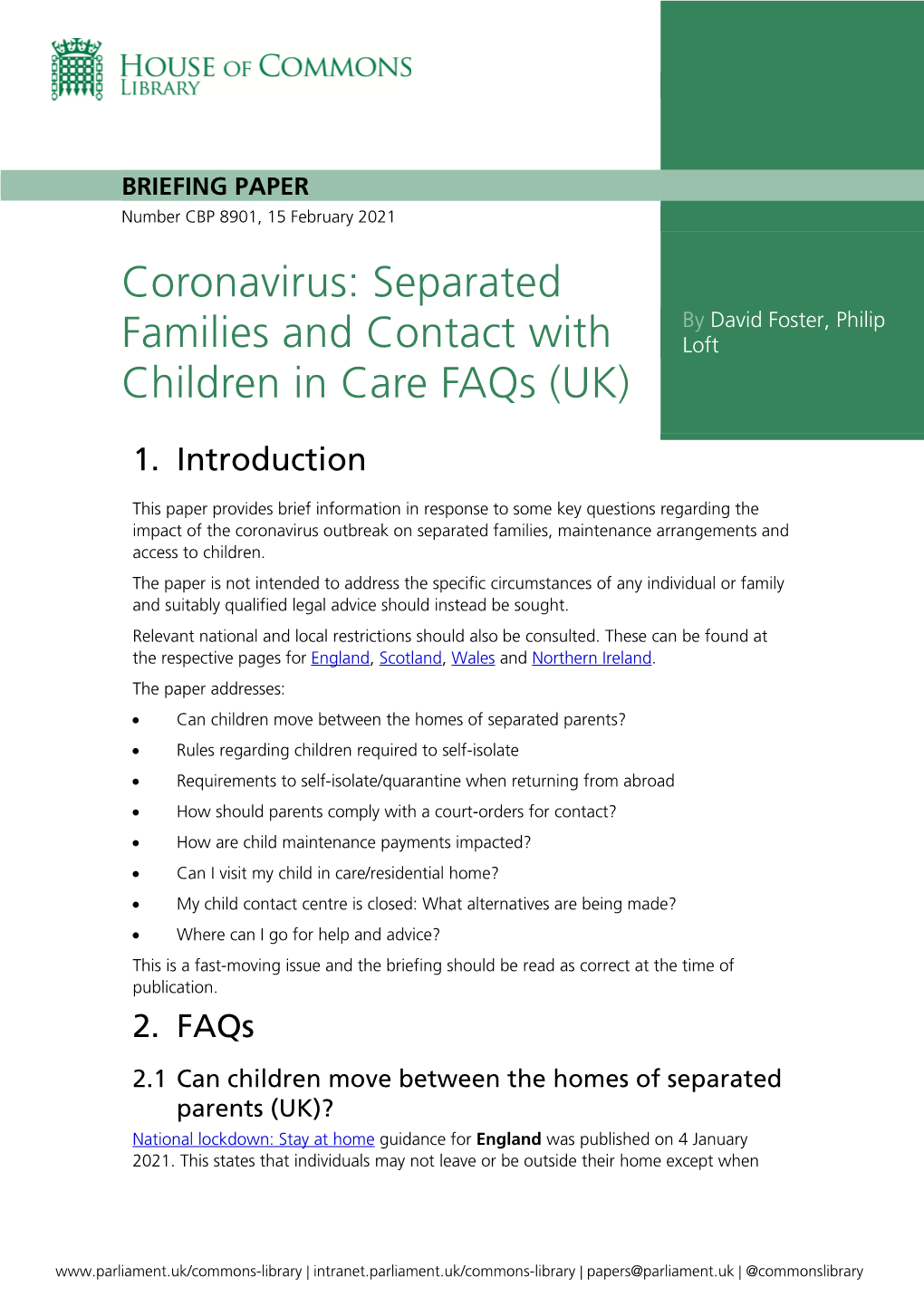 Coronavirus: Separated Families and Contact with Children in Care Faqs (UK)