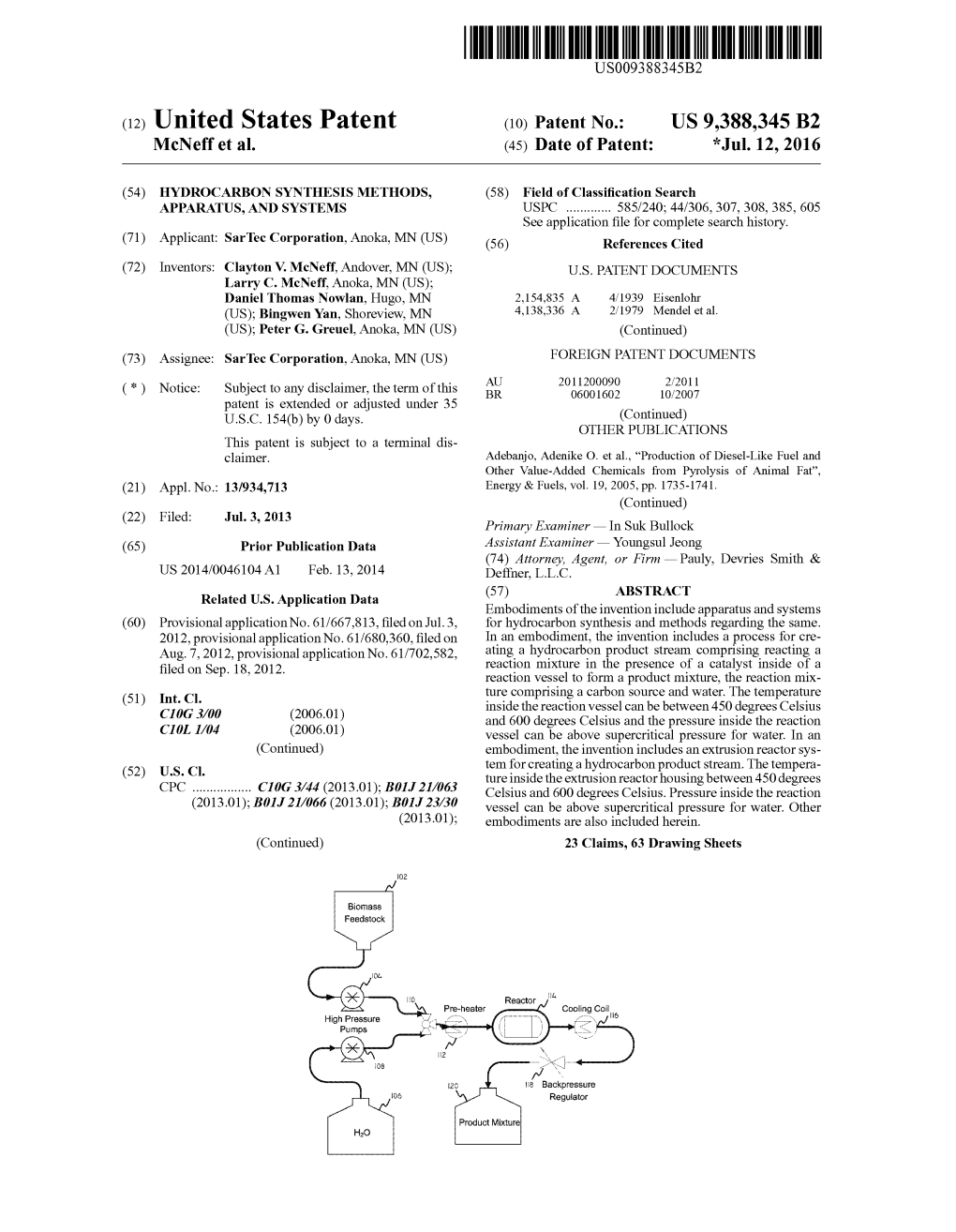 (12) United States Patent (10) Patent No.: US 9,388,345 B2 Mcneff Et Al