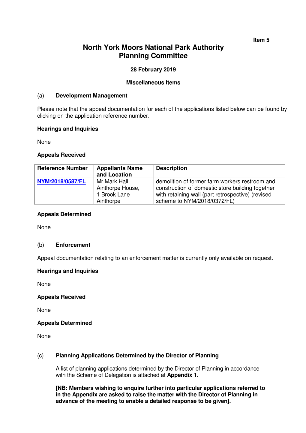 North York Moors National Park Authority Planning Committee