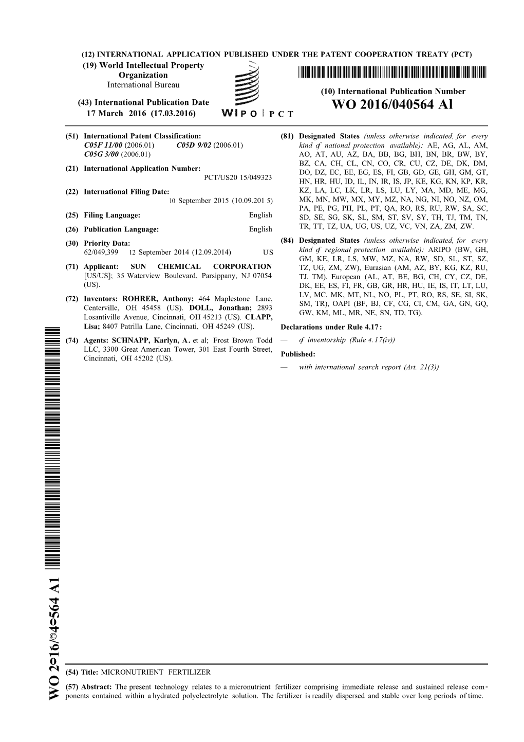 WO 2016/040564 Al 17 March 2016 (17.03.2016) P O P C T