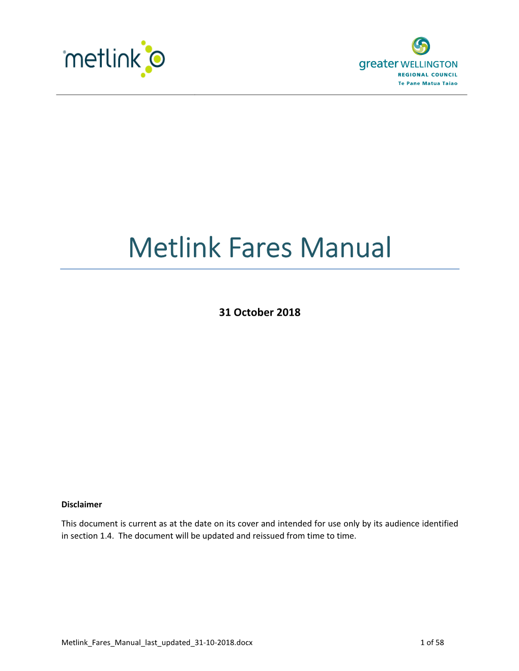 Metlink Fares Manual