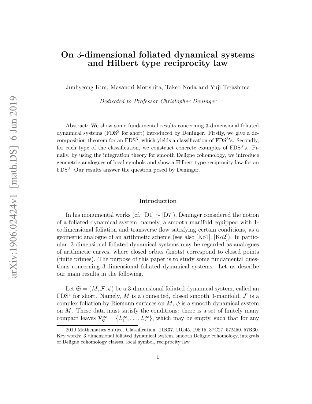 On $3 $-Dimensional Foliated Dynamical Systems and Hilbert Type