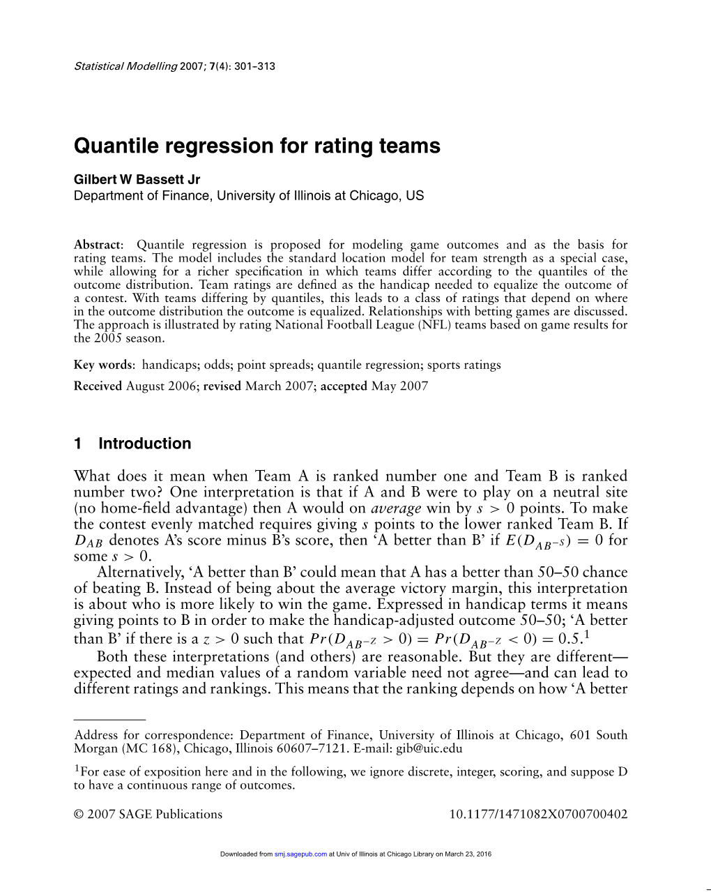 Quantile Regression for Rating Sports Teams