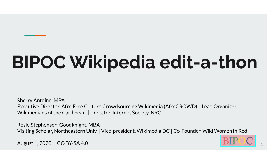 BIPOC Wikipedia Edit-A-Thon