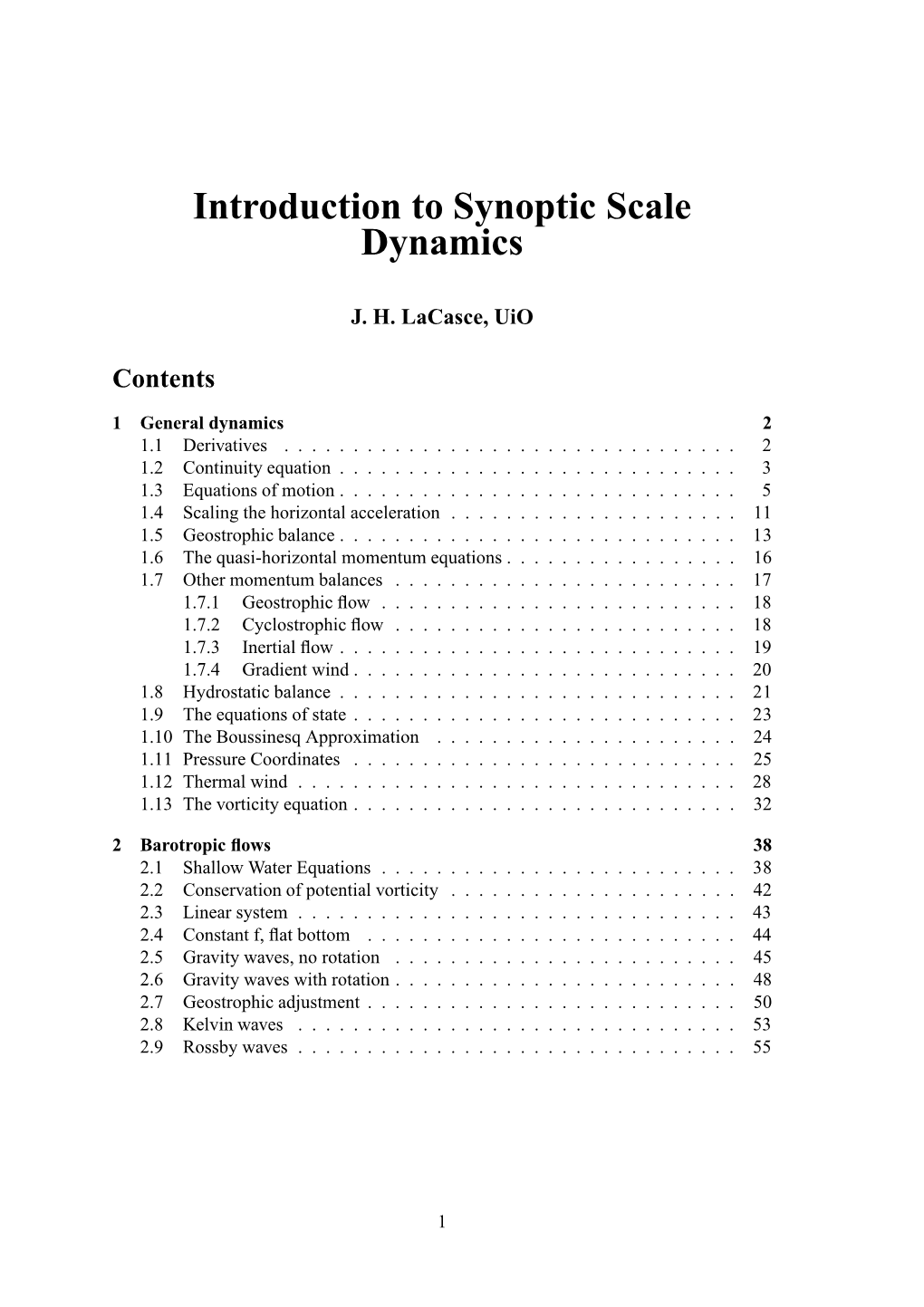 Introduction to Synoptic Scale Dynamics