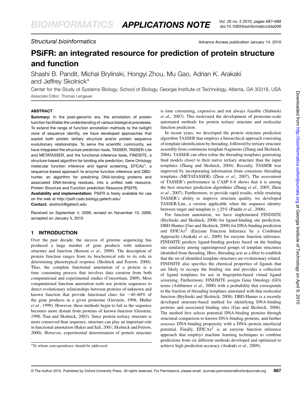 BIOINFORMATICS APPLICATIONS NOTE Doi:10.1093/Bioinformatics/Btq006