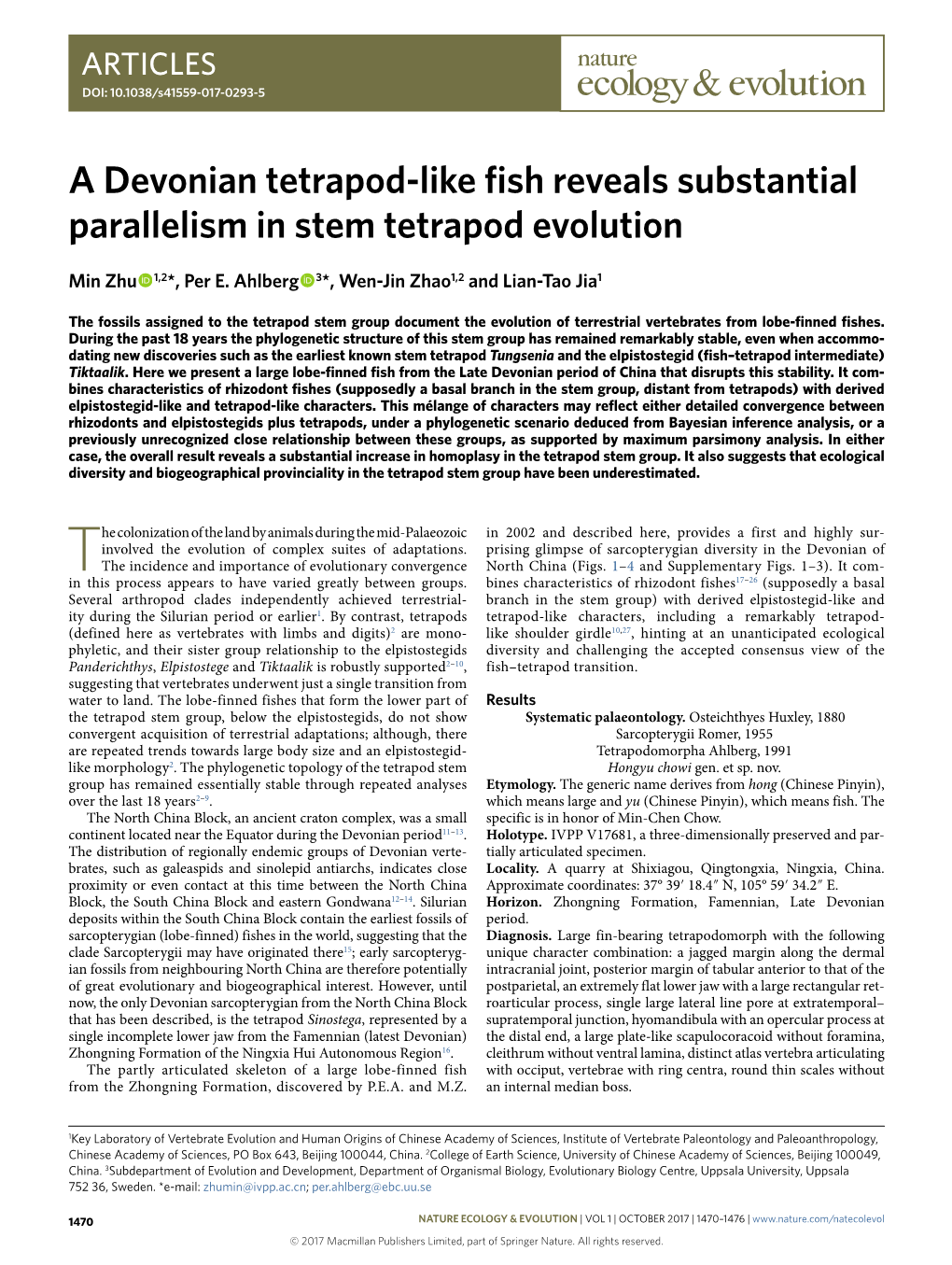 A Devonian Tetrapod-Like Fish Reveals Substantial Parallelism in Stem Tetrapod Evolution