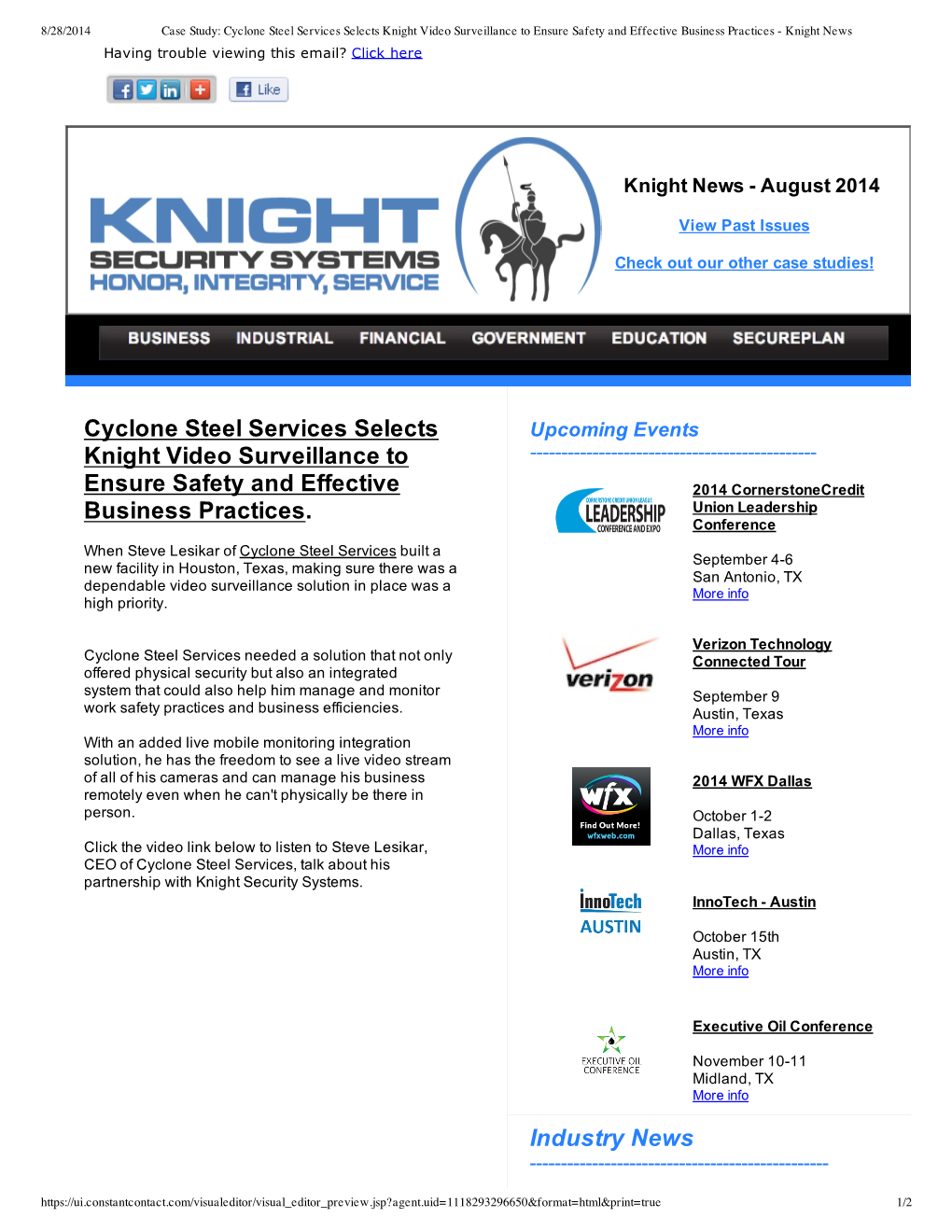 Cyclone Steel Services Selects Knight Video Surveillance to Ensure Safety and Effective Business Practices - Knight News Having Trouble Viewing This Email? Click Here