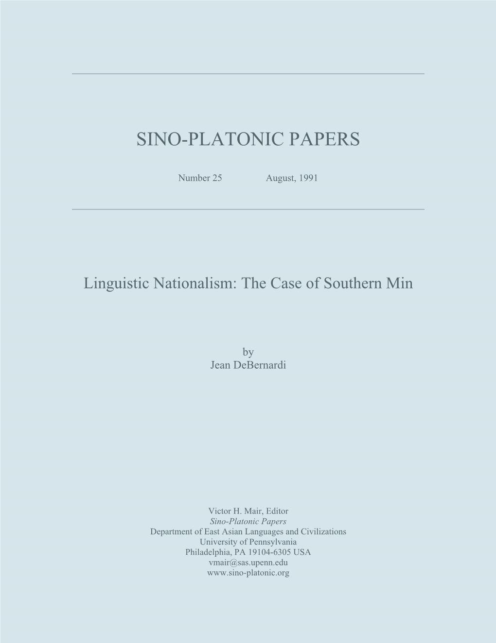 Linguistic Nationalism: the Case of Southern Min