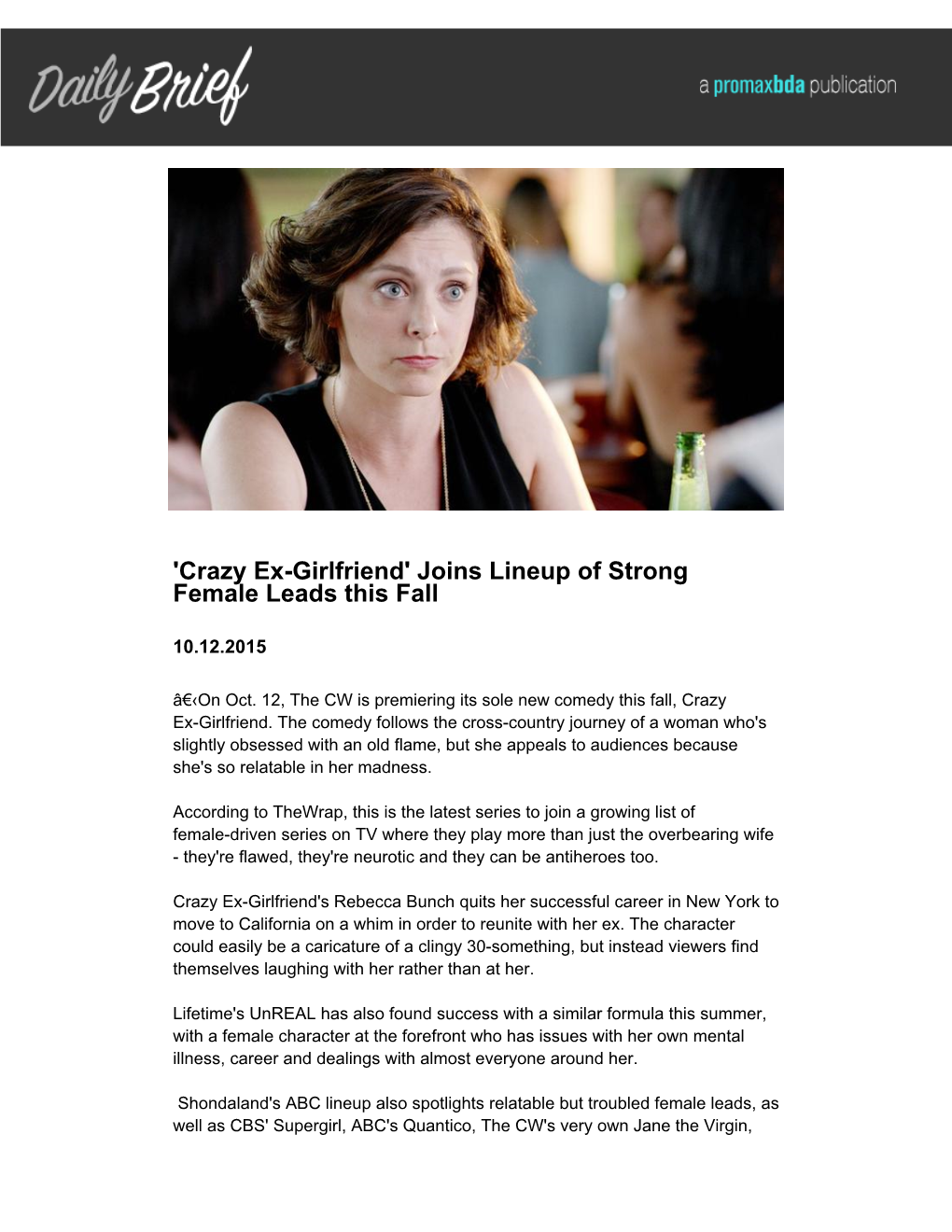 Crazy Ex-Girlfriend' Joins Lineup of Strong Female Leads This Fall