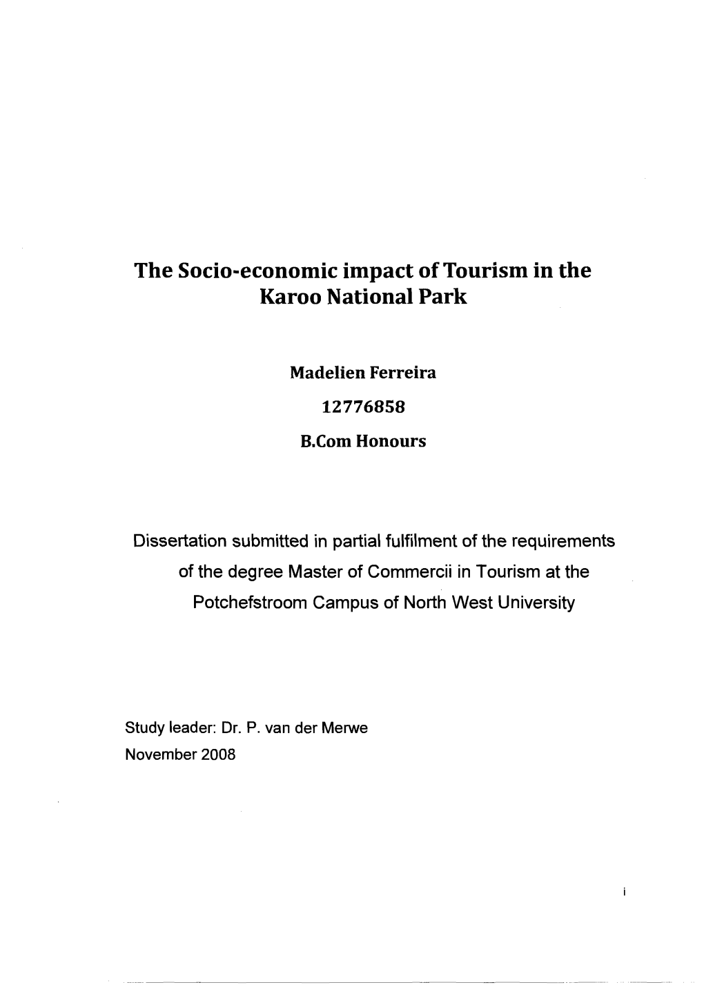 The Socio-Economic Impact of Tourism in the Karoo National Park