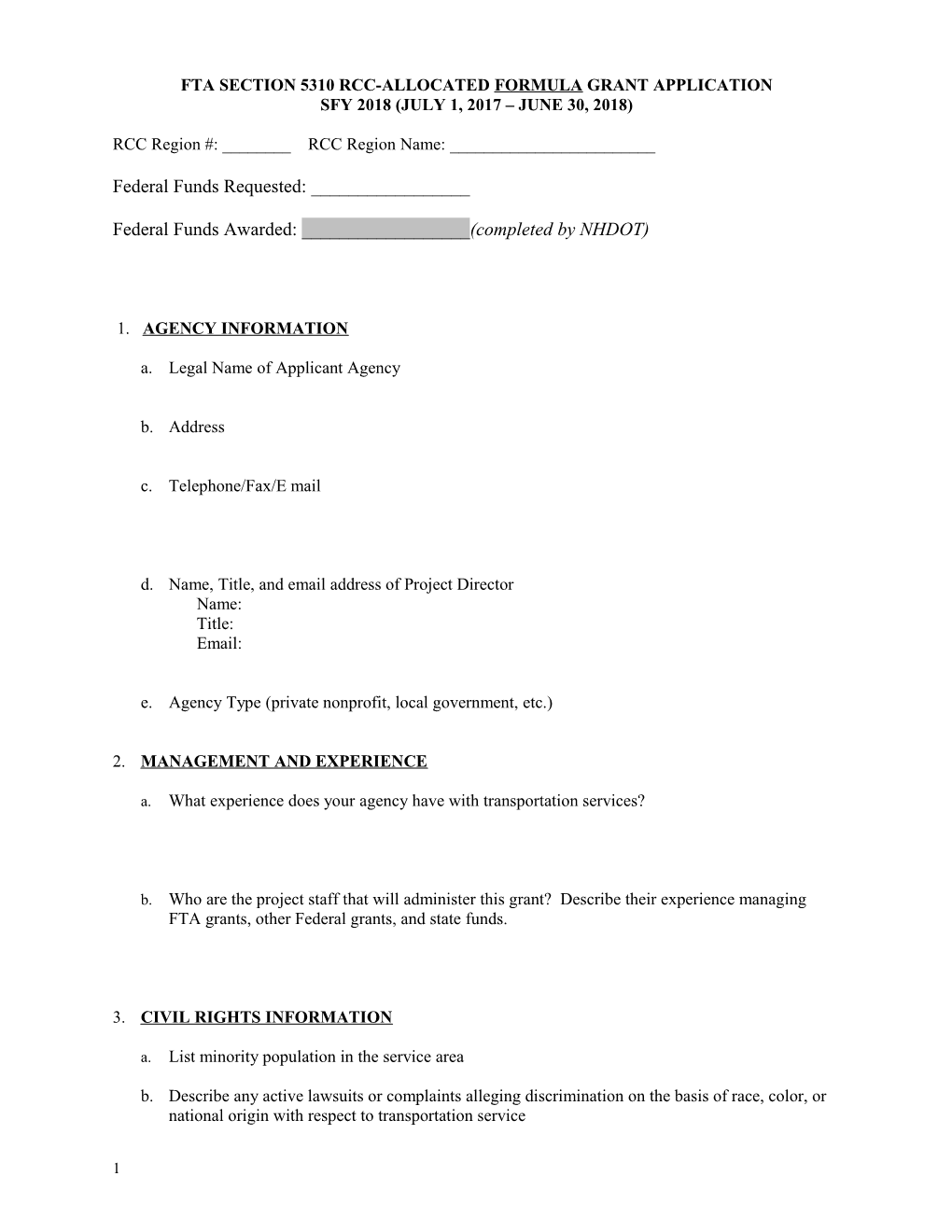 Fta Section 5310 Rcc-Allocated Formula Grant Application