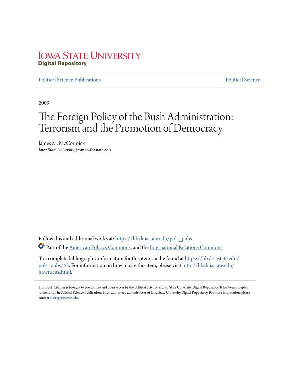 The Foreign Policy of the Bush Administration: Terrorism and The