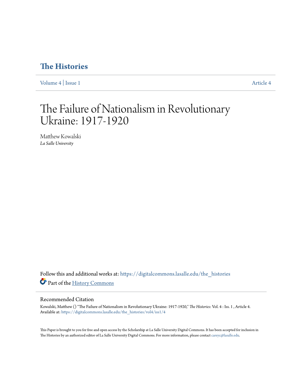 The Failure of Nationalism in Revolutionary Ukraine: 1917-1920