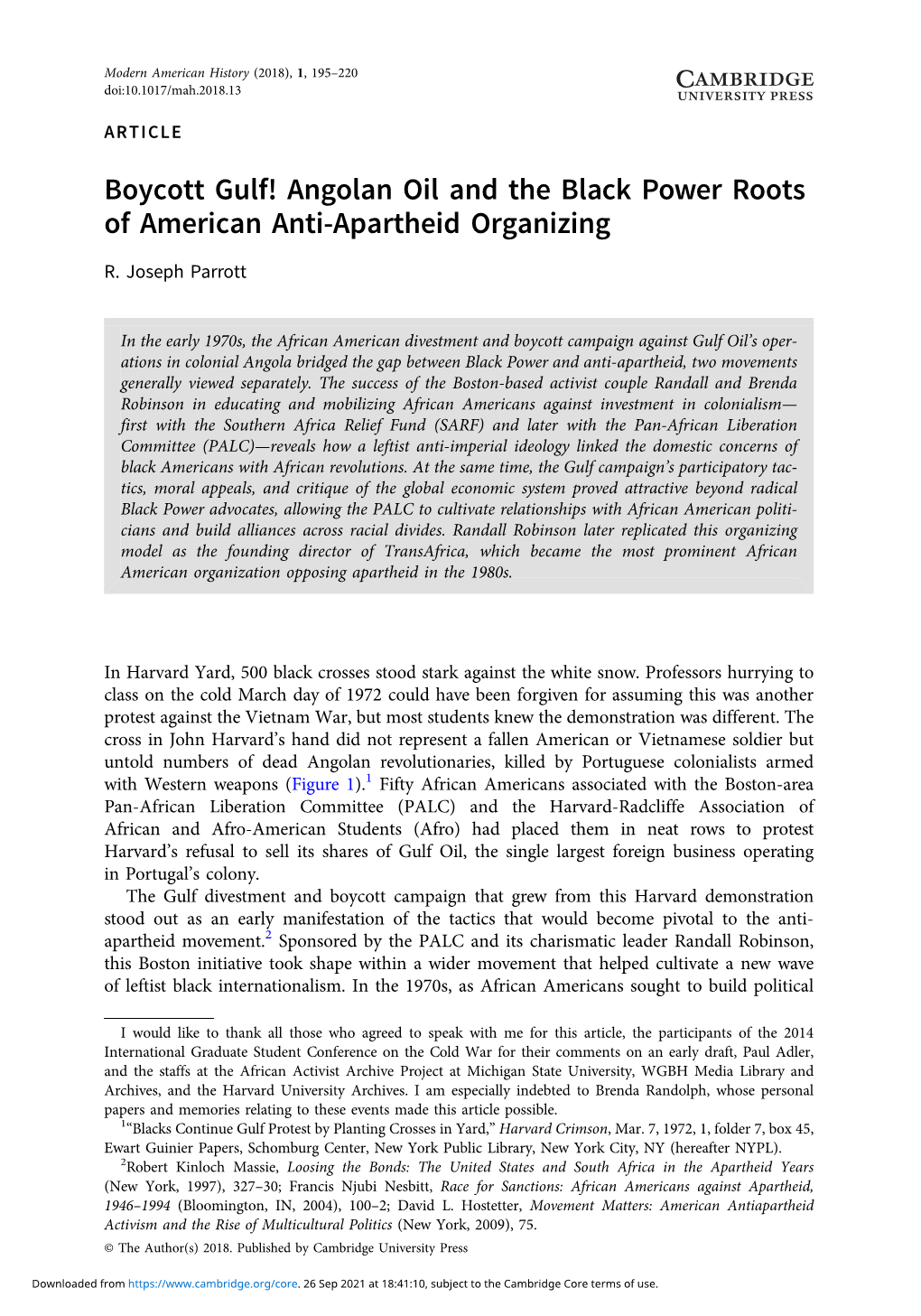 Boycott Gulf! Angolan Oil and the Black Power Roots of American Anti-Apartheid Organizing