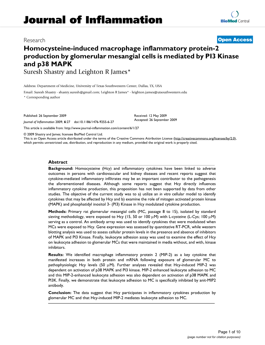 Journal of Inflammation Biomed Central