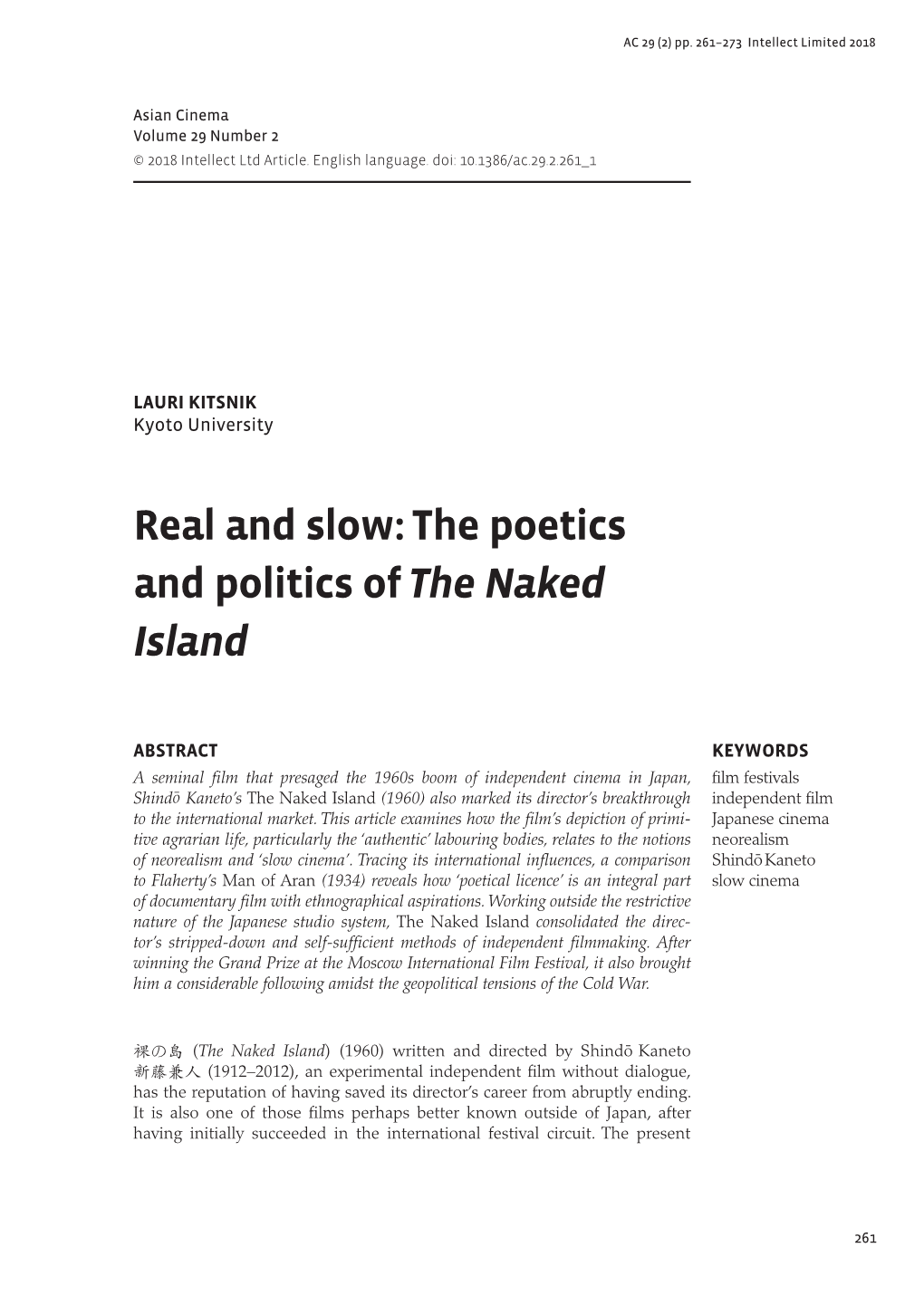 The Poetics and Politics of the Naked Island