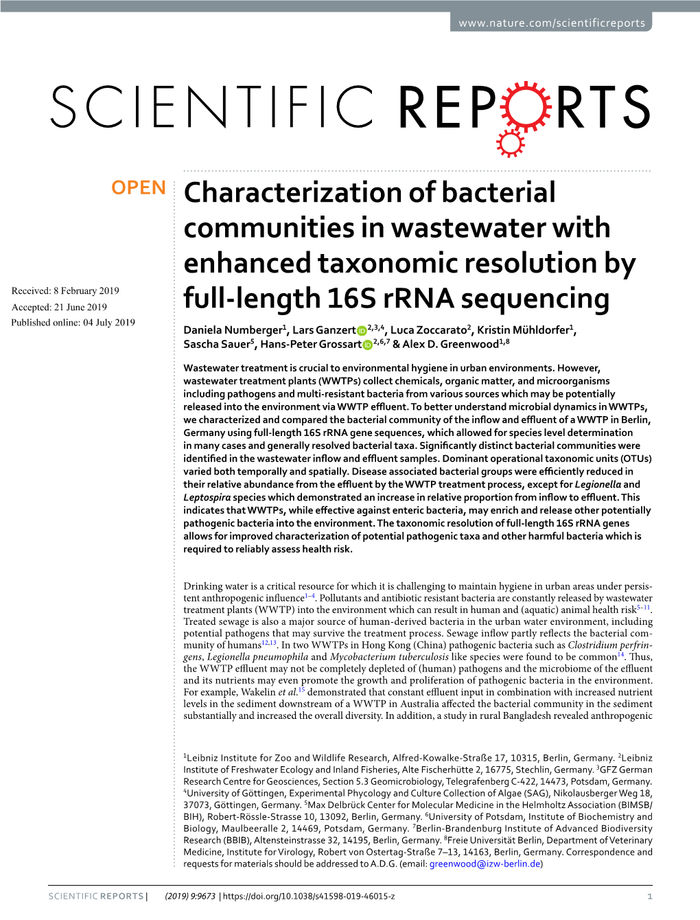 Characterization of Bacterial Communities in Wastewater With