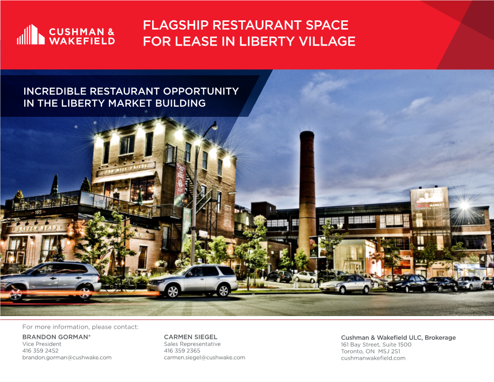 Flagship Restaurant Space for Lease in Liberty Village