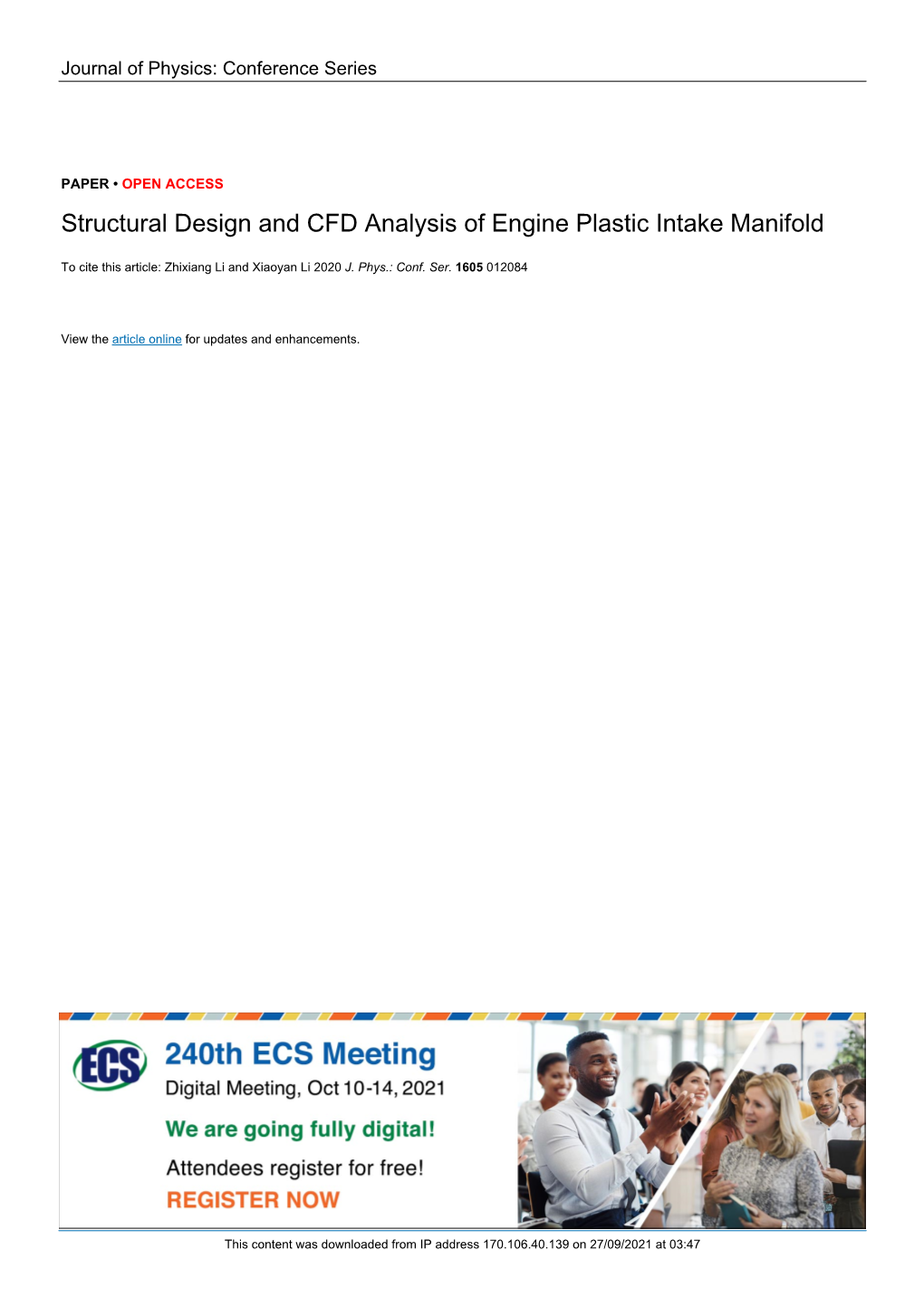 Structural Design and CFD Analysis of Engine Plastic Intake Manifold