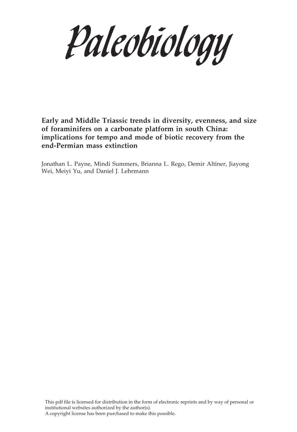 Early and Middle Triassic Trends in Diversity, Evenness