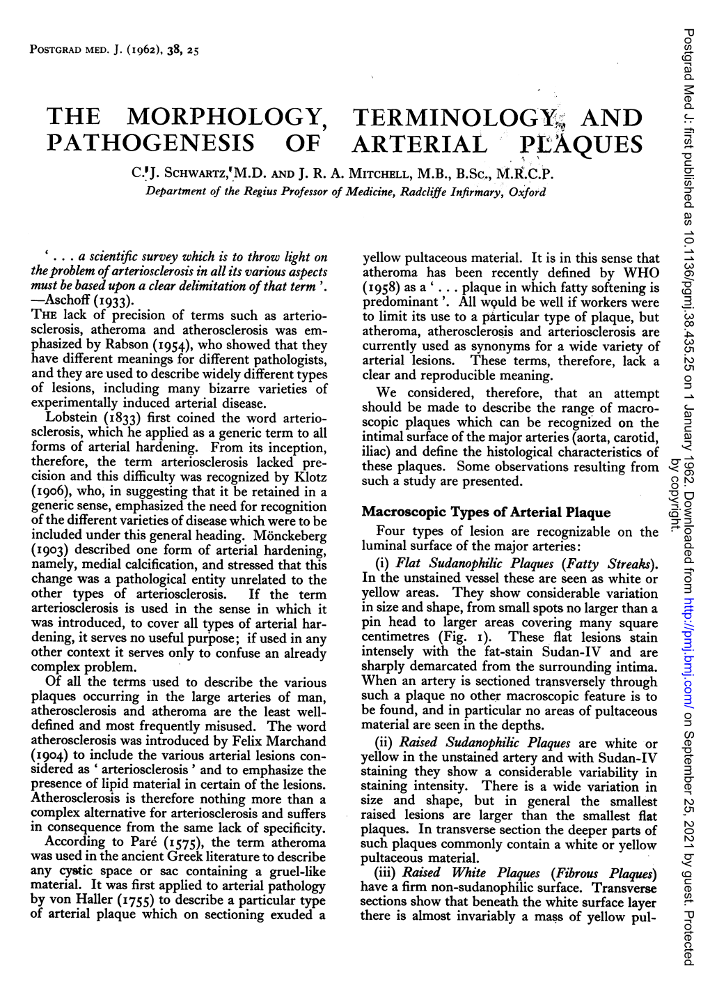 THE MORPHOLOGY, TERMINOLOGX, and PATHOGENESIS of ARTERIAL PLAQUES C.Uj