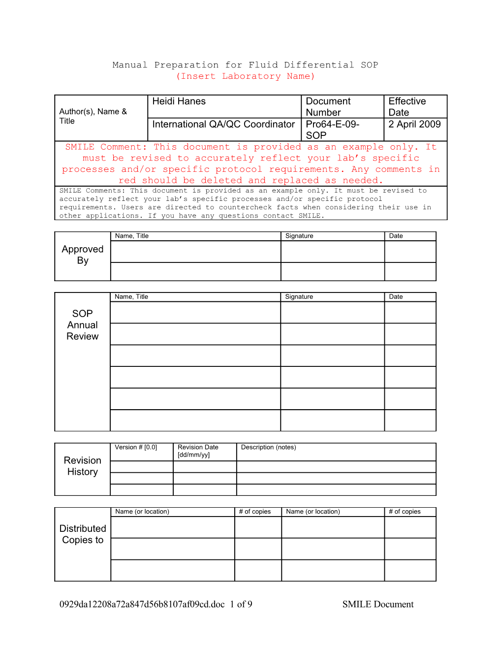 Manual Preparation for Fluid Differential SOP