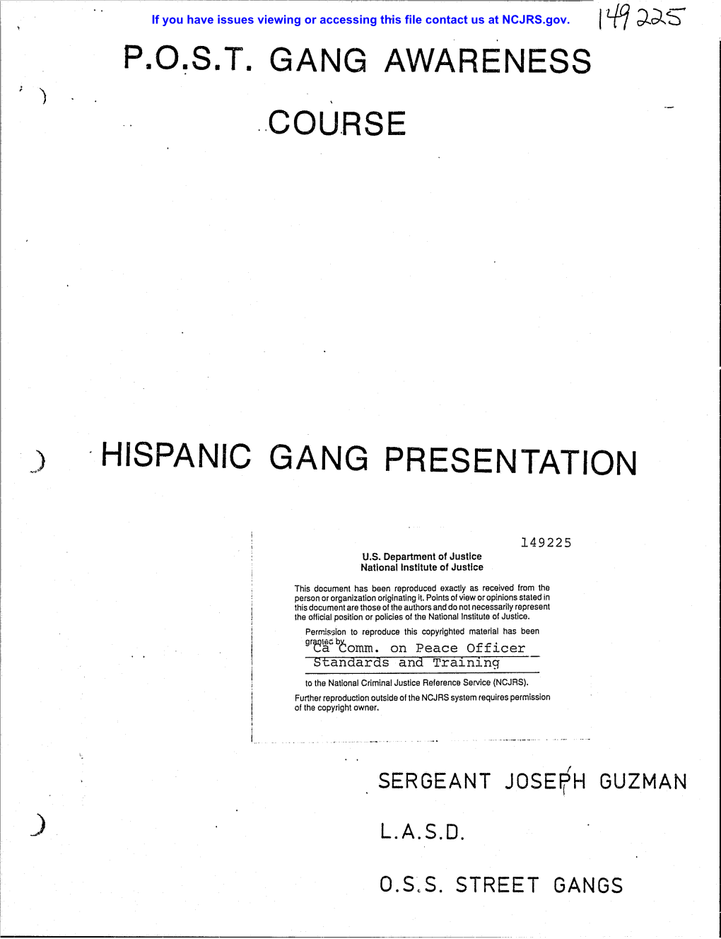 P.O.S.T. Gang Awareness .. Cou.Rse ¥) . Hispanic Gang