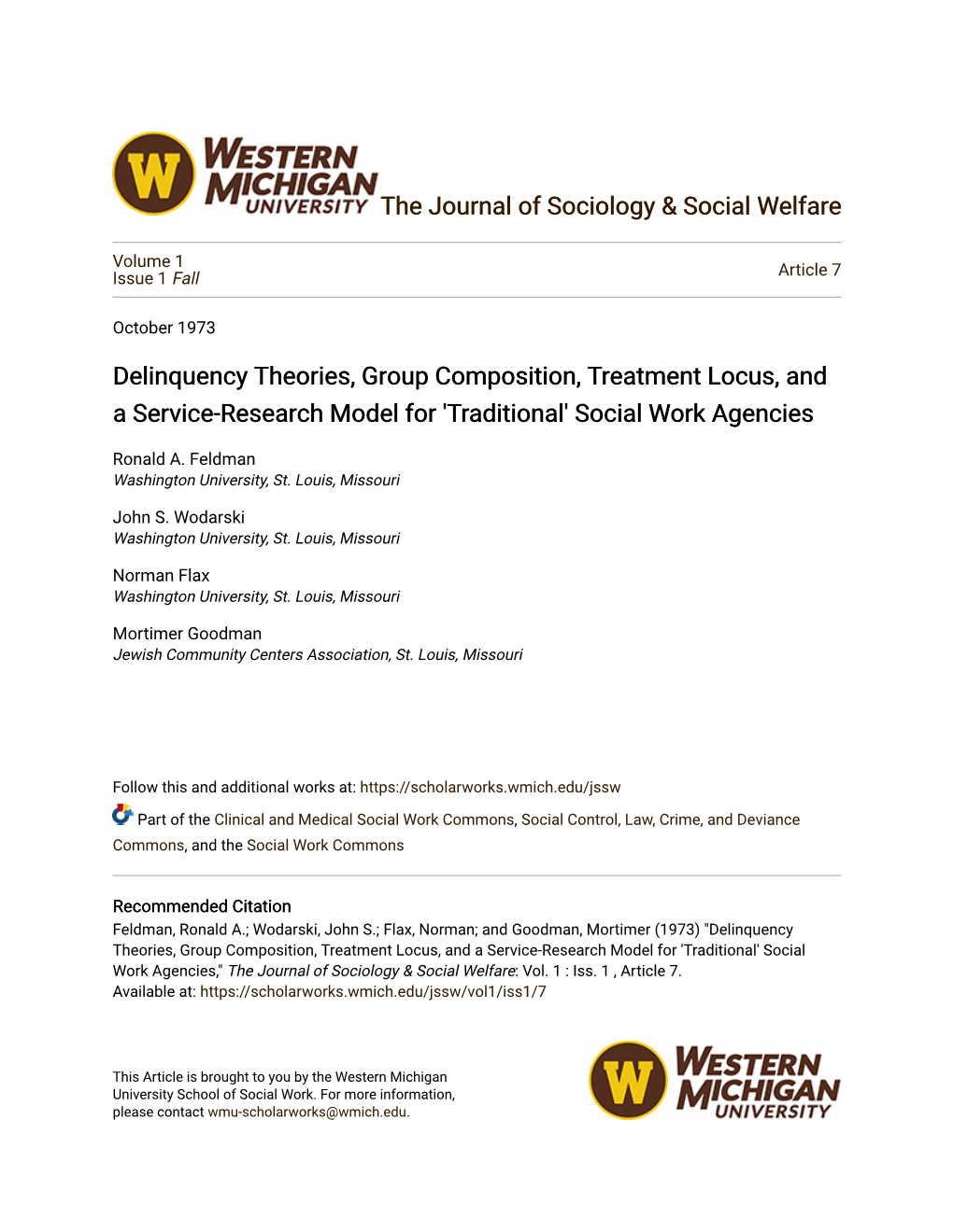 Delinquency Theories, Group Composition, Treatment Locus, and a Service-Research Model for 'Traditional' Social Work Agencies