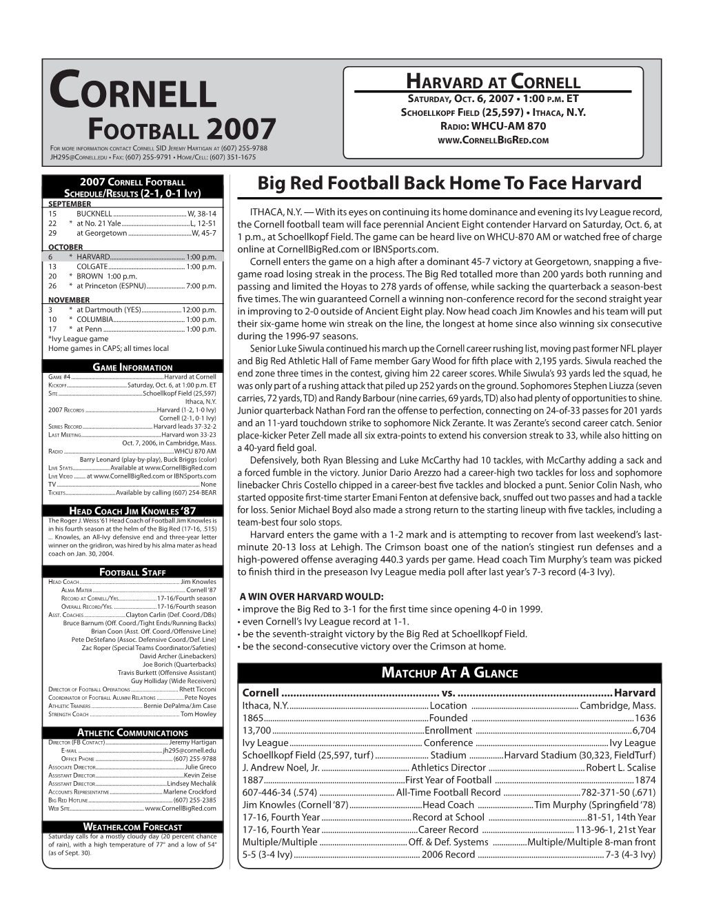 Cornell Football 2007 Harvard at Cornell