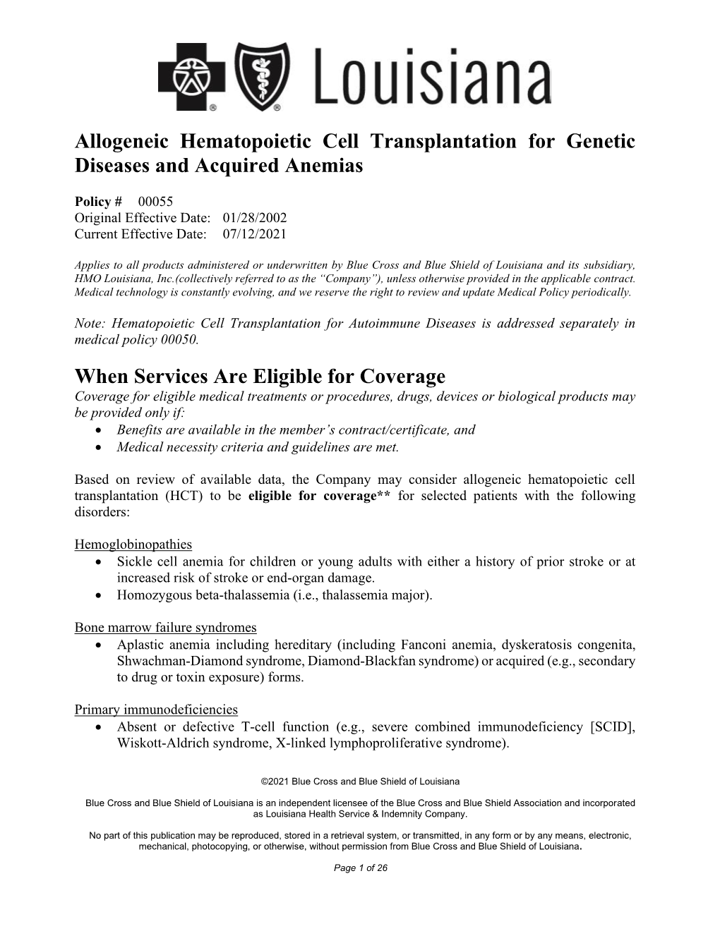 00055 Allogeneic Hematopoietic Cell Transplantation For