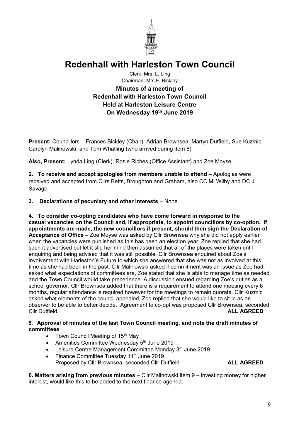 Redenhall with Harleston Town Council Clerk: Mrs